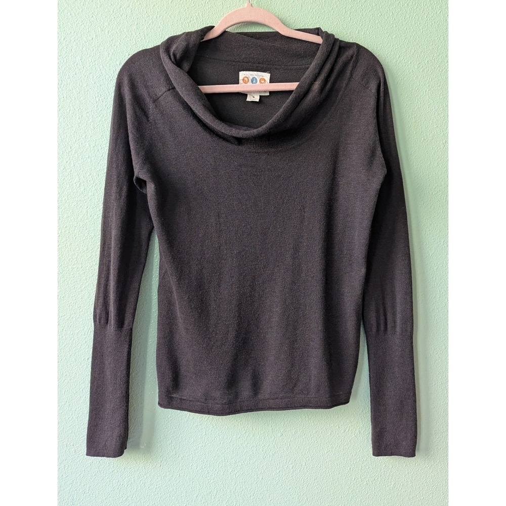Title Nine Wool Blend Cowl Neck Sweater Dark Brown Charcoal